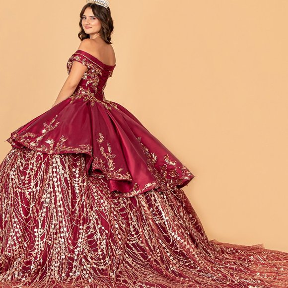 NEW OFF THE SHOULDER SLEEVELESS EMBROIDERED BALL GOWN WITH LACE UP BACK GL3098 - Picture 6 of 13